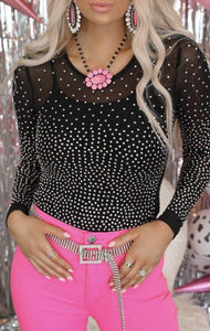 Mesh Rhinestone Bodysuit #S245