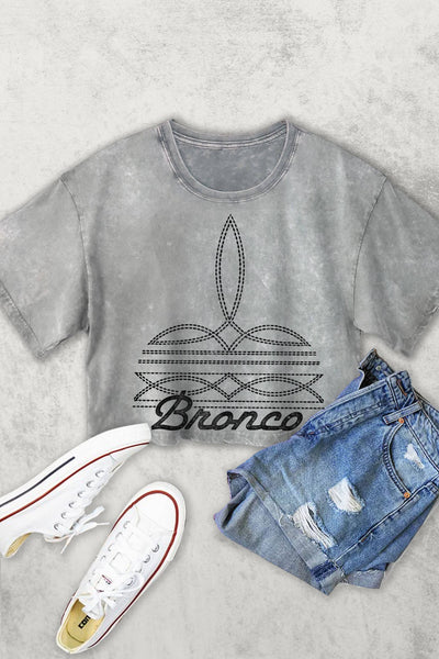 BRONCO WESTERN BOOT STITCH WOMEN'S VINTAGE GRAPHIC CROP TOP #RC05