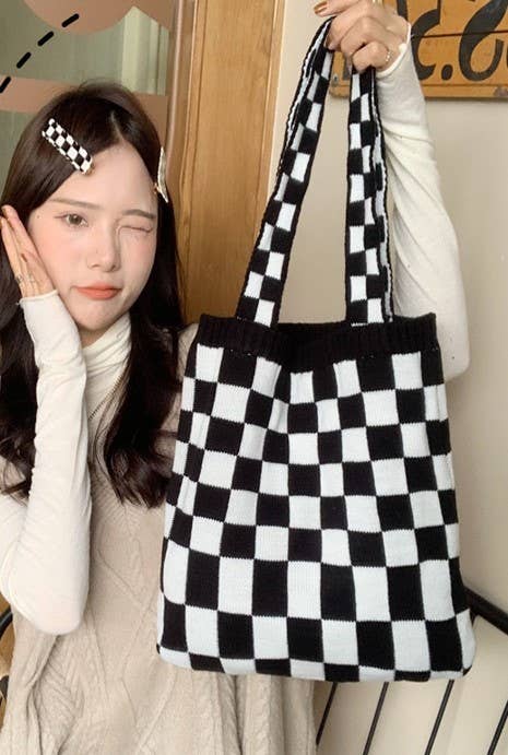 CHECKER TERYLENE TOTE BAG | #J03