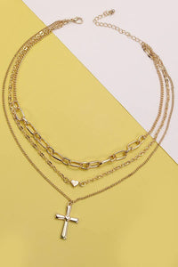 CROSS PENDANT MULTI LAYERED NECKLACE | #J05