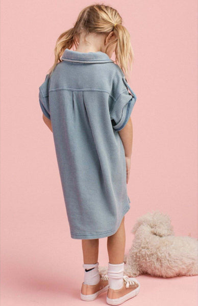 Washed Knit Shift Dress w.Sleeve Tab Detail #K136