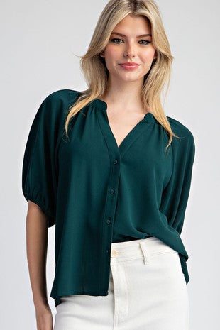 Solid Half Sleeve Button Down Blouse #TK11269