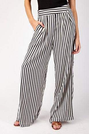 Striped Elastic Waist Straight Leg Pants #PK11549