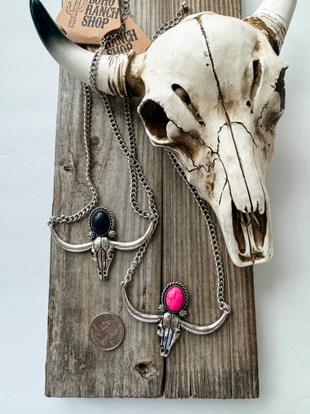 Western Steer Skull Stone Necklace #BRS06