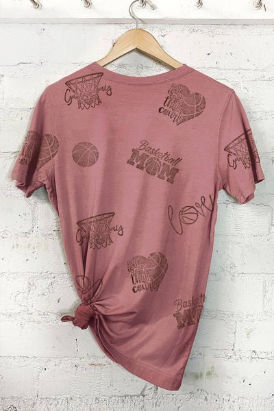 BASKETBALL MOM ALLOVER HAND STAMP GRAPHIC TSHIRTS #RC03