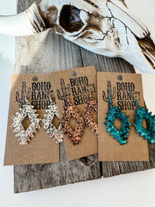 Western Hammered Textured Aztec Dangle Earrings #BRS03