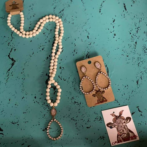 Boho Natural Stone Necklace & Earrings-Ivory #CH01