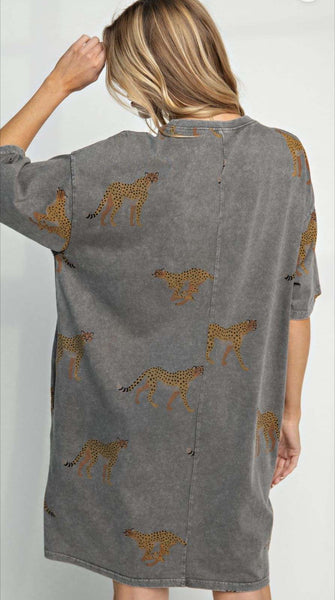 Plus Size Mineral Washed Cheetah t-shirt Dress #EL102