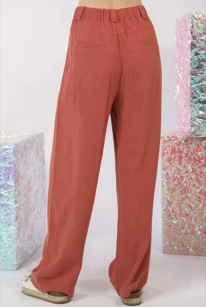Solid Linen Pleated Wide Leg Comfy Pants #S362