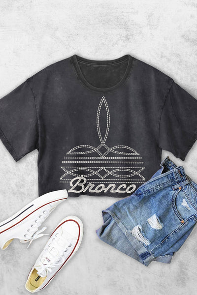 BRONCO WESTERN BOOT STITCH WOMEN'S VINTAGE GRAPHIC CROP TOP #RC05