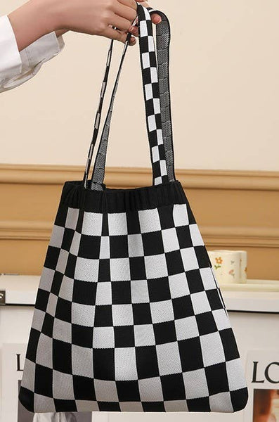 CHECKER TERYLENE TOTE BAG | #J03