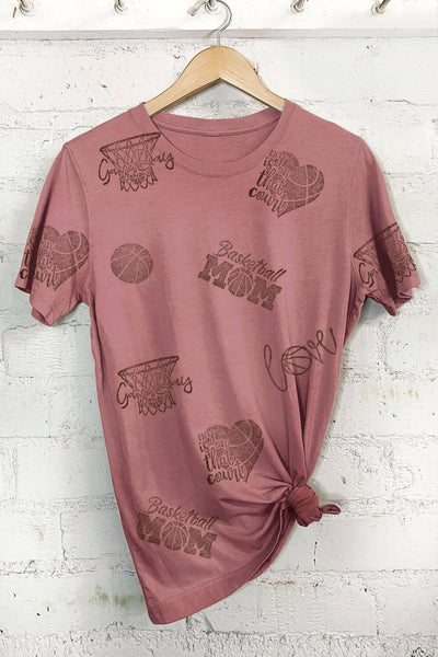 BASKETBALL MOM ALLOVER HAND STAMP GRAPHIC TSHIRTS #RC03