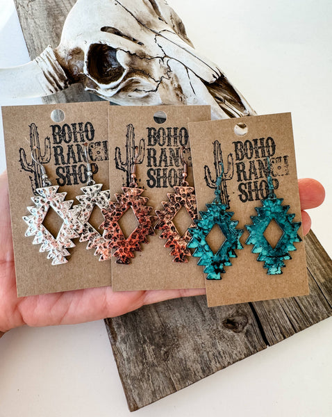 Western Hammered Textured Aztec Dangle Earrings #BRS03