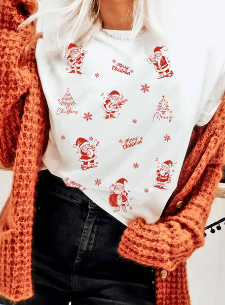 SANTA CLAUS CHRISTMAS MUSIC PUFF GRAPHIC T SHIRTS #RC02