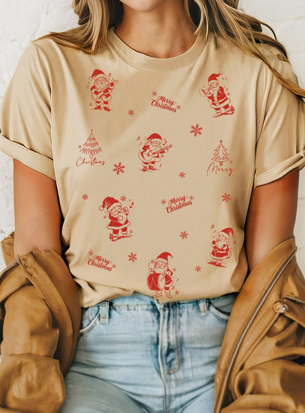 SANTA CLAUS CHRISTMAS MUSIC PUFF GRAPHIC T SHIRTS #RC02