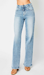 Judy Blue High Waist Front Yoke Retro Wide Jeans #JB88673