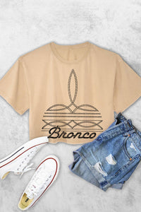 BRONCO WESTERN BOOT STITCH WOMEN'S VINTAGE GRAPHIC CROP TOP #RC05