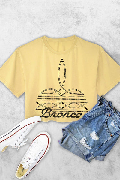 BRONCO WESTERN BOOT STITCH WOMEN'S VINTAGE GRAPHIC CROP TOP #RC05