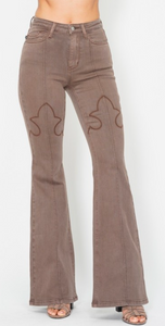 Judy Blue High Waist Garment Dyed Flare Brown Jeans #JB88846