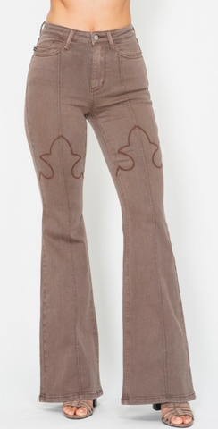 Judy Blue High Waist Garment Dyed Flare Brown Jeans #JB88846