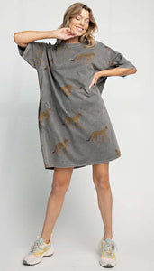 Plus Size Mineral Washed Cheetah t-shirt Dress #EL102