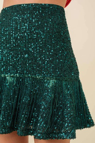 Sequin Fringe Ruffle Holiday Skirt #S329