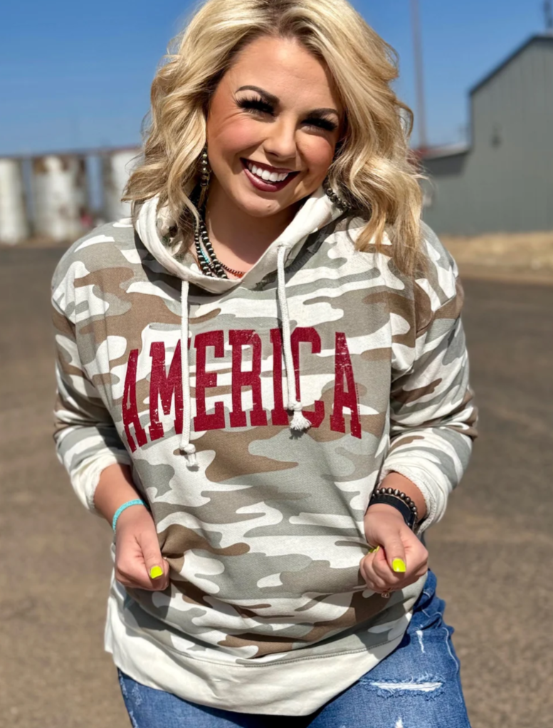 America on Camo Hooded Sweatshirt #TT2503