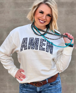 Amen with Grey Leopard Applique Sweatshirt#TT2506