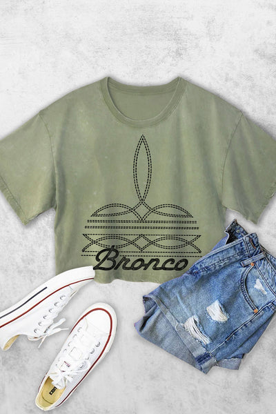 BRONCO WESTERN BOOT STITCH WOMEN'S VINTAGE GRAPHIC CROP TOP #RC05