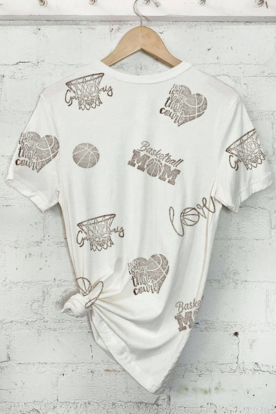 BASKETBALL MOM ALLOVER HAND STAMP GRAPHIC TSHIRTS #RC03